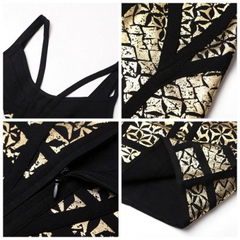 CIEMIILI 2019 Women Printed Sexy Bandage Dress Evening Party Bodycon Celebrity Strapless Sleeveless Dress Clubwear Black